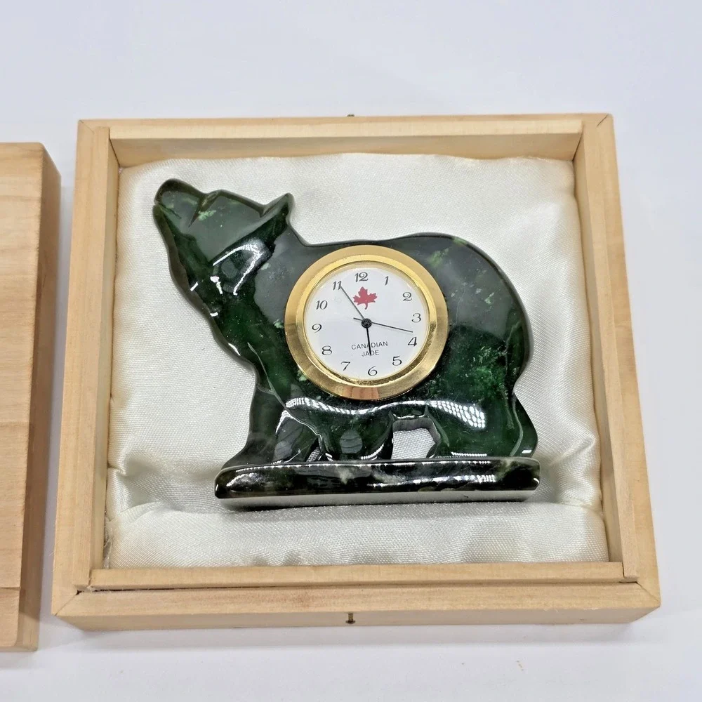 British Columbia Canadian‎ Jade Bear Clock Hand Carved BC Nephrite Green Stone